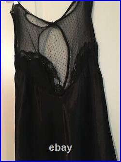 Vintage Keyloun Gown/flapper Slip Dress Black Liquid Satin Sheer Lace Sz M Like