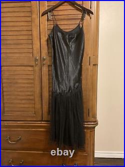 Vintage Keyloun Liquid Satin Gauze Gown/ Sheer Exquisite Rare Flapper Slip Dress