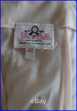 Vintage LILA BATH Designer DRESS M 32 Ivory COTTON CROCHET Maxi with SLIP DRESS