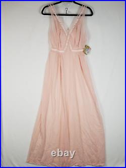 Vintage LUXITE Long Nightgown Full Dress Slip Med 34 Chiffon NYLON Pink With Tag