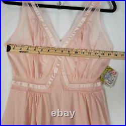 Vintage LUXITE Long Nightgown Full Dress Slip Med 34 Chiffon NYLON Pink With Tag