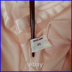 Vintage LUXITE Long Nightgown Full Dress Slip Med 34 Chiffon NYLON Pink With Tag