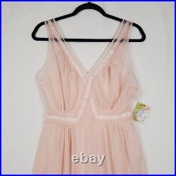 Vintage LUXITE Long Nightgown Full Dress Slip Med 34 Chiffon NYLON Pink With Tag