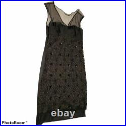 Vintage La Perla Black Silk Dress Sheer Lace Top Beaded Marvel Nighty Slip sz S