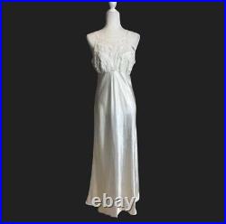 Vintage Lace White Satin Nightgown Maxi Slip Dress Flora