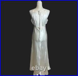 Vintage Lace White Satin Nightgown Maxi Slip Dress Flora