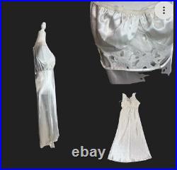 Vintage Lace White Satin Nightgown Maxi Slip Dress Flora