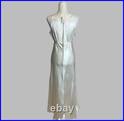 Vintage Lace White Satin Nightgown Maxi Slip Dress Flora