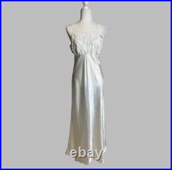 Vintage Lace White Satin Nightgown Maxi Slip Dress Flora