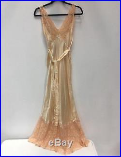 Vintage Lace and Silk Gown Pink 1920s Satin Silk Bridal Slip Wedding Dress Blush