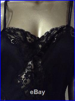 Vintage Lanvin Black Long Lace Semi Sheer Silky Detail Long Slip Dress 6