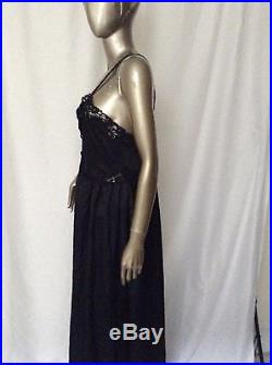 Vintage Lanvin Black Long Lace Semi Sheer Silky Detail Long Slip Dress 6