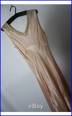 Vintage Late 1920s Early 1930s Silk Satin Slip Dress Nightgown With Lace Details