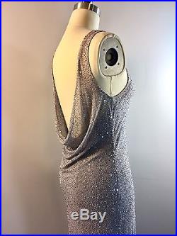 Vintage Lavender Silver Grey Bead Sequins Formal Slip Gown 38 Bust