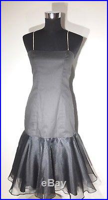 Vintage Lillie Rubin Black and Silver Chiffon Slip Tea Length Dress Sz. 6 USA
