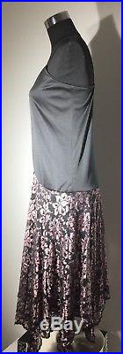 Vintage Lillie Rubin Lavender Lace Black Slip Tea Length Formal Dress Sz. 8 USA