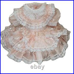 Vintage Little Girls 3T Circle Dress With Full Half Ruffle Slip Peach White Formal