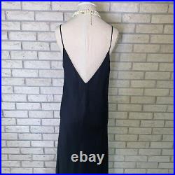 Vintage Long Black Bias Cut Opaque Slip Dress Necklaces & Broach Size Small Goth