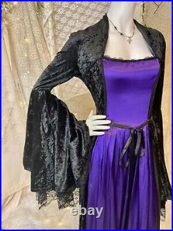 Vintage Long Black Purple Velvet LIP SERVICE Goth Vampire DRESS GOWN 1990s LARGE