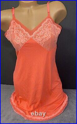 Vintage Lorraine Sz 38 Full Slip Dress Pink Lacy Double Chiffon Nylon Nightie