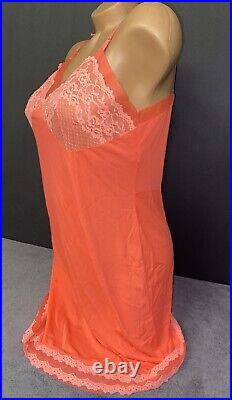 Vintage Lorraine Sz 38 Full Slip Dress Pink Lacy Double Chiffon Nylon Nightie