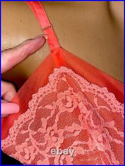 Vintage Lorraine Sz 38 Full Slip Dress Pink Lacy Double Chiffon Nylon Nightie