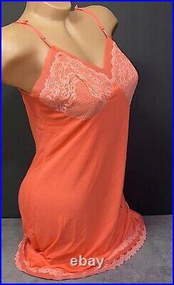 Vintage Lorraine Sz 38 Full Slip Dress Pink Lacy Double Chiffon Nylon Nightie