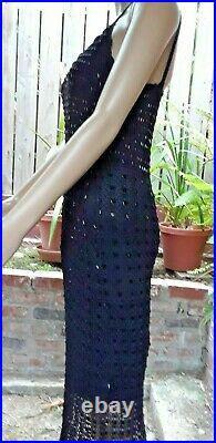 Vintage Lyndia Procanik Cami Maxi Dress Size Small Black Hand Crocheted Beaded