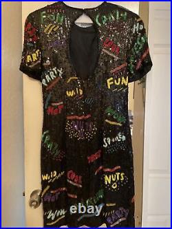 Vintage MODI Sequin PARTY DRESS Size S Small 6-8 Sequined Short Sleeve COCKTAIL