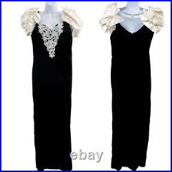 Vintage Made in the USA Velvet Puff Sleeve Sequin Pearl Side Slit Gown Dress