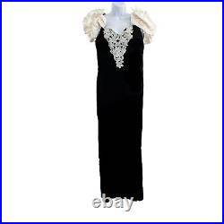 Vintage Made in the USA Velvet Puff Sleeve Sequin Pearl Side Slit Gown Dress