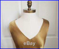 Vintage Marie Saint Pierre gold long silk slip dress with black trim $1050CAD