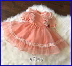 Vintage Marthas Miniatures Girls Dress Slip Sheer Circle Frilly Lace Peach 5