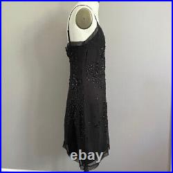 Vintage Marvel by La Perla Black 100% Silk Sequin Mini Slip Dress XS, LBD