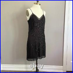 Vintage Marvel by La Perla Black 100% Silk Sequin Mini Slip Dress XS, LBD
