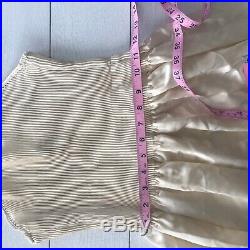 Vintage Mary McFadden Crinkle Accordion Stretch Cream Metallic Slip Dress Large