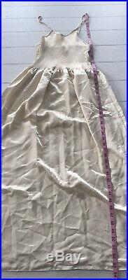 Vintage Mary McFadden Crinkle Accordion Stretch Cream Metallic Slip Dress Large
