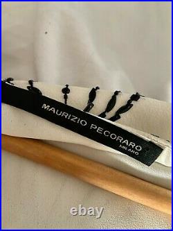 Vintage Maurizio Pecoraro Milano 100% Silk Hand Beaded Dress Ivory Black US 10