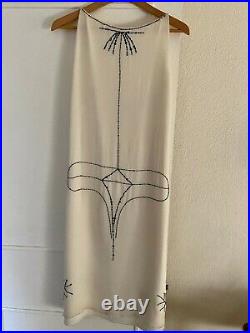 Vintage Maurizio Pecoraro Milano 100% Silk Hand Beaded Dress Ivory Black US 10