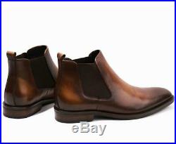 Vintage Men Chelsea Boots Shoes Dress Formal Genuine Cow Leather British Slip on