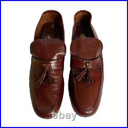 Vintage Mens Arfango Italian Leather Tassel Loafers 10 Brown Round Toe Slip Ons