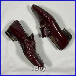Vintage Mens Gucci Shoes Size 40 1/2 BURGUNDY MAROON Slip On Loafers GOLD CHAIN