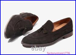 Vintage Mens Suede Leather Round Toe Slip On Tassels Dress Loafer Business Shoes