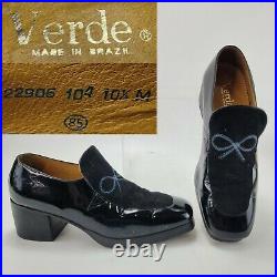 Vintage Mens Verde Black Slip On Leather Embroidered Suede Dress Shoes Sz 10 1/2