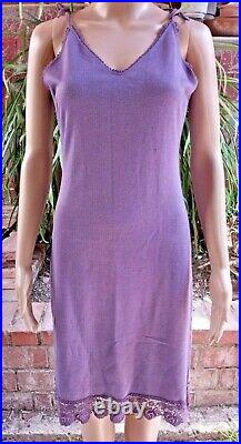 Vintage Miguelina Cami Midi Dress Size Medium Purple Crocheted Neck & Hem Pencil