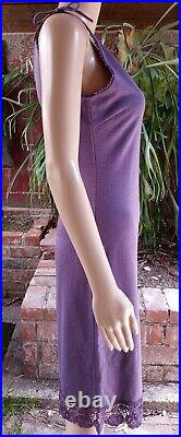 Vintage Miguelina Cami Midi Dress Size Medium Purple Crocheted Neck & Hem Pencil