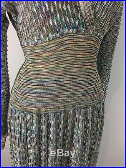 Vintage Missoni Sz XS Blue Metallic Knit Dress with Blue 1/2 Slip