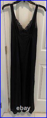 Vintage Mistee Long Satin & Lace Neglige Slip Dress. Black. S