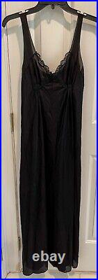 Vintage Mistee Long Satin & Lace Neglige Slip Dress. Black. S