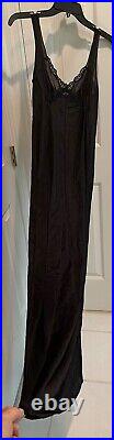 Vintage Mistee Long Satin & Lace Neglige Slip Dress. Black. S